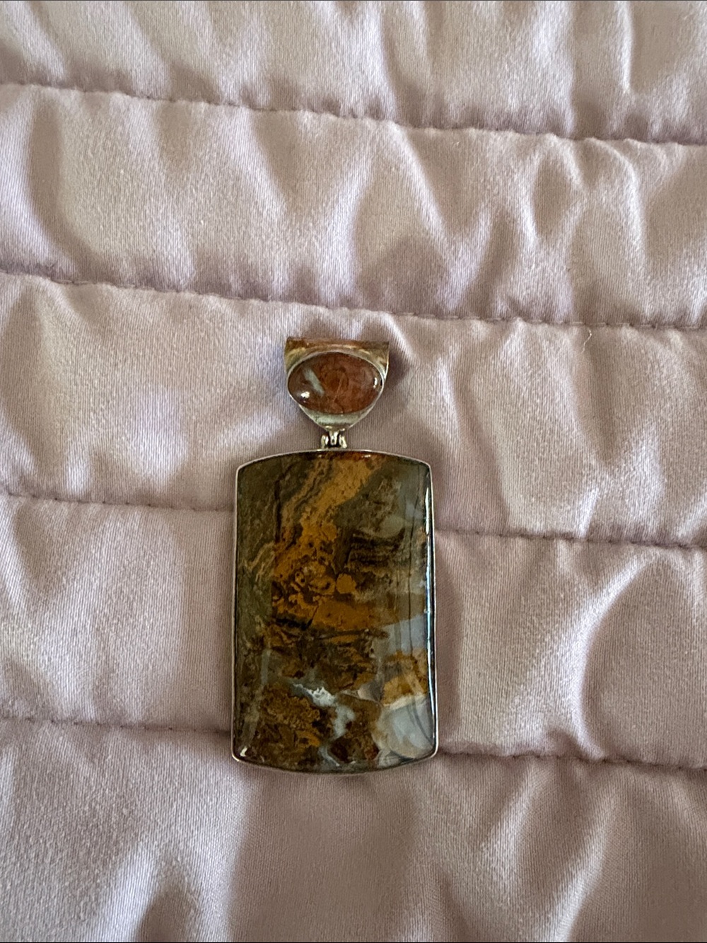 Natural Jasper Rectangle Pendant in Brown and Gold - Women Jewelry